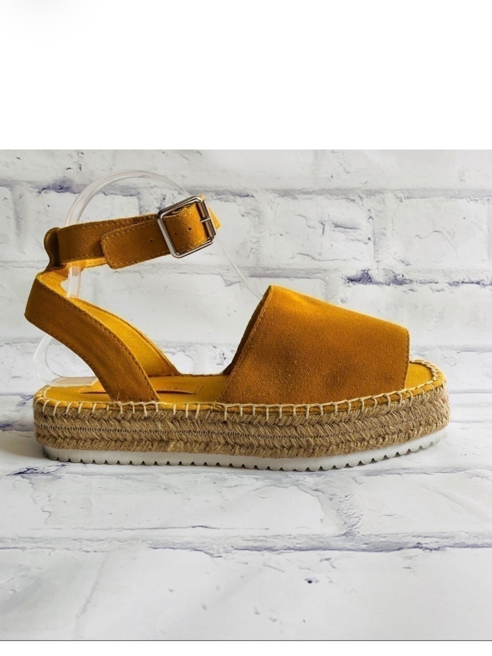 ASOS Mustard yellow strappy suede leather platform espadrille Jacoba size 7